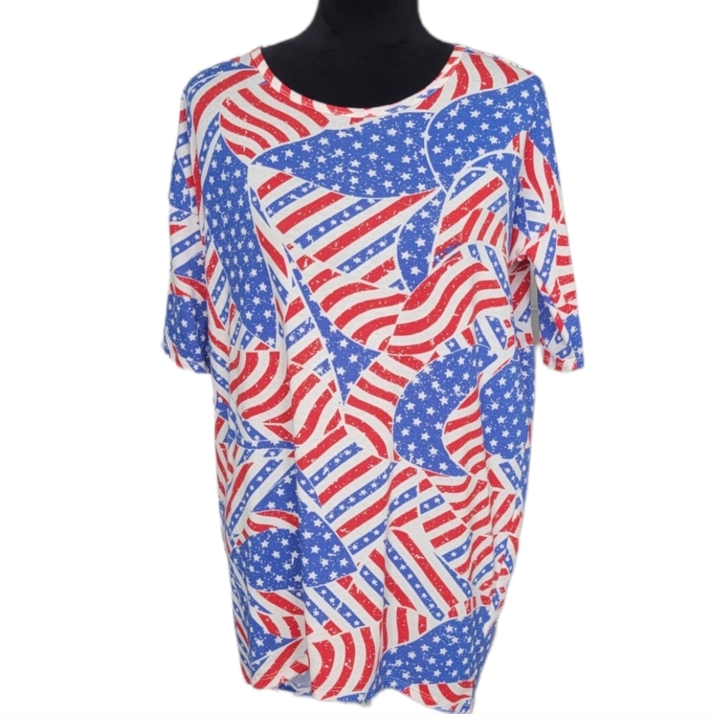 Lularoe Red, White & Blue American Flag Patriotic Americana Irma Tee Size XXS